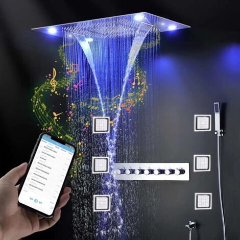Ciel de pluie hydrommassant connecté thermostatique led chrome, Paris (1/5)