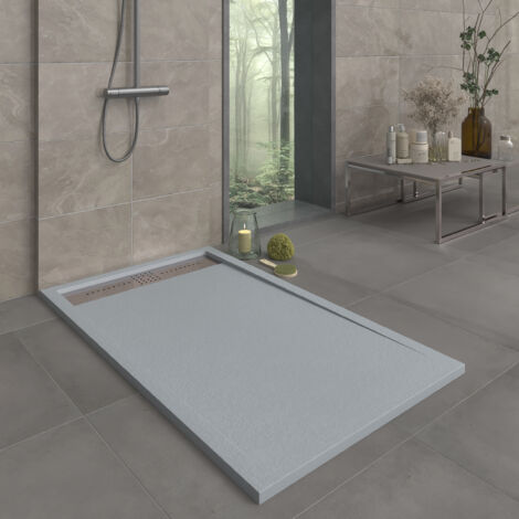 Receveur de douche en résine modèle Opale Largeur 90 Gris Ciment Ral 7040 mesure 90x180 cm (1/4)