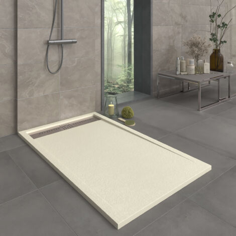 Receveur de douche en résine modèle Opale Largeur 80 Crème Ral 1013 mesure 80x180 cm (1/4)