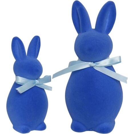 Figuras de Conejo de Pascua – Set de 2 Decoraciones Modernas para Mesa, Decoración Interior, Tamaño 20cm & 14cm, Azul Rey (1/5)