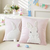 Funda de Almohada Conejo Pascua 45x45 Terciopelo Decoración Pascua Primavera Almohada Decorativa Sala (Rosa, 2 conejos)