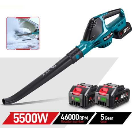 Soffiatore a batteria 5500 W senza spazzole – 46.000 giri/min – ventilatore elettrico senza fili ad alta potenza – soffia foglie, polvere e neve – con 2 batterie