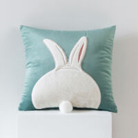Fodera Cuscino Coniglio Pasqua 45x45 Velluto Decorazione Pasquale Primaverile Cuscino Decorativo Salotto Camera (Verde, 1 coniglio accucciato)