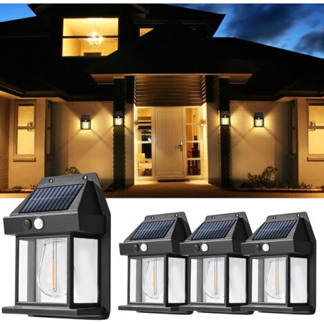 4 Tungsten Solar Wall Lights – Motion Sensor, 3 Modes, Waterproof Outdoor Lighting (1/5)