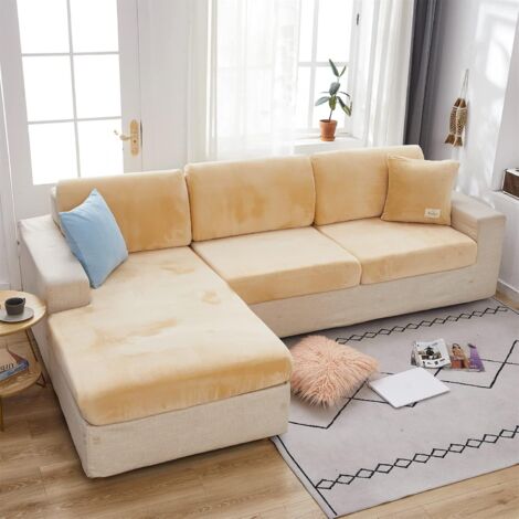 Velvet Stretch Couch Cushion Cover Sofa Slipcover 1 Piece Universal Elastic Wear-Resistant Sofa Cover Couch Furniture Protector (Beige)
