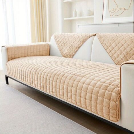 Flannel Sofa Cover Velvet 1-, 2-, 3-, 4-Seater Sofa Protector Non-Slip L-Shape Sofa Throw, Couch Cover Corner Sofa, Sofa Cover U-Shape, Pets Dog Sofa Throw Sofa Protection, Throw Blanket, Beige (1/4)