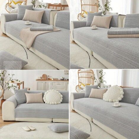 Sofa Protection Cat Dog Blanket, Sofa Cover L Shape Corner Sofa 1 2 3 4 Seater Sofa Protector Couch Throw Dog Blanket Cotton and Linen Sofa Cover Sofa Throw Non-Slip Breathable, Grey