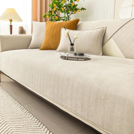 Sofa Protection Cat Dog Blanket, Sofa Cover L Shape Corner Sofa 1 2 3 4 Seater Sofa Protector Couch Throw Dog Blanket Cotton and Linen Sofa Cover Sofa Throw Non-Slip Breathable, Beige (1/4)