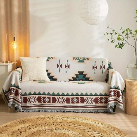 Bohemian Style Sofa Cushion, Pet Friendly, Western Style Decoration Bohemian Style Sofa Cover Blanket, Can Be Used for Farmhouse Blankets, Decorative Woven Blankets, Picnic Mats