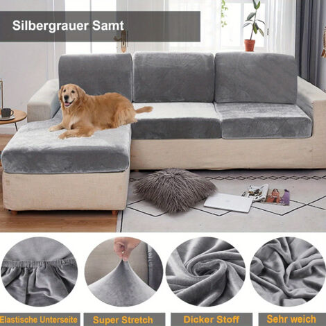 Velvet Stretch Couch Cushion Slipcover Sofa Cover 1 Piece Universal Elastic Wear-Resistant Sofa Seat Couch Cover Furniture Protector (Light Grey)