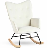 URBAN MEUBLE Sedia a dondolo scandinava in velluto verde con gambe in legno scuro