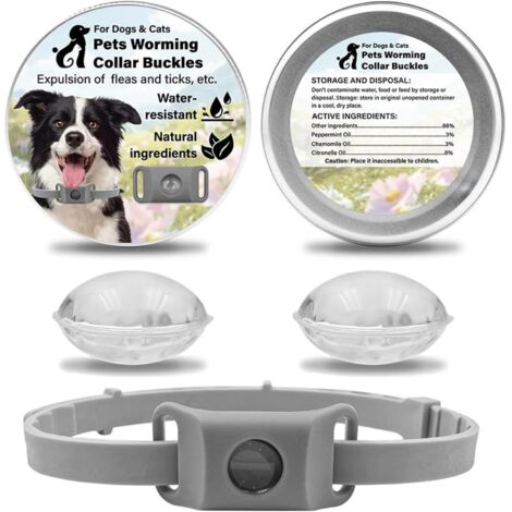 Aquality Pets Floh- und Zeckenhalsband, verstellbarer Anhänger mit natürlichem ätherischem Öl zur Abwehr von Flöhen und Zecken für Hunde mit 2 austauschbaren Kapseln (Grau)
