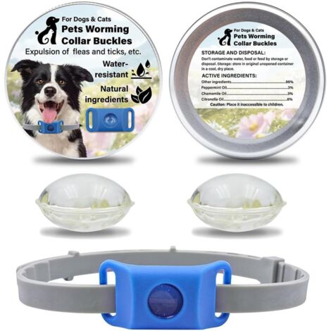 Aquality Pets Floh- und Insektenschutzhalsband für Hunde, verstellbarer Anhänger mit natürlichem ätherischem Öl und 2 austauschbaren Kapseln (Blau)