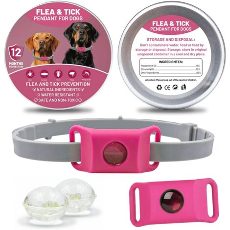 AqualityPets Natürliches Floh- und Zeckenhalsband für Hunde, schützt vor Flöhen, Zecken und Sandfliegen, 12 Monate Schutz – wasserabweisend, Einheitsgröße, 100 % chemikalienfrei (Rosa)