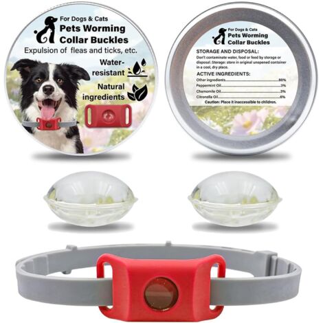 Aquality Pets Floh- und Insektenschutzhalsband für Hunde, verstellbarer Anhänger mit natürlichem ätherischem Öl und 2 austauschbaren Kapseln (Rot)