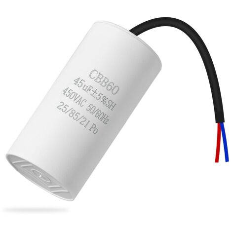 CBB60 450 V 45 µF 50/60 Hz Anlaufkondensator, Entstörkondensator, Motoranlaufkondensator, Mikrofarad-Kondensator mit Kabel