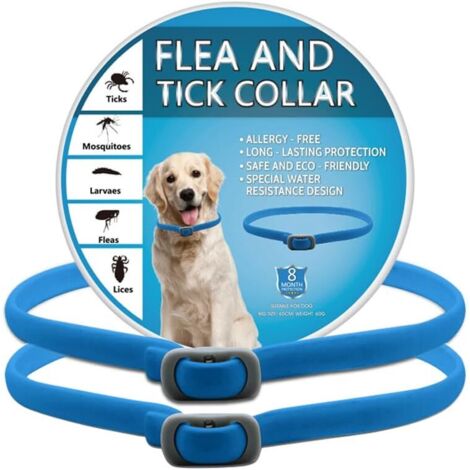 2-teiliges Floh- und Zeckenhalsband für Hunde, verstellbar und wasserdicht, sicher und natürlich, 65 cm Länge, 8 Monate Schutz für kleine, mittlere und große Hunde
