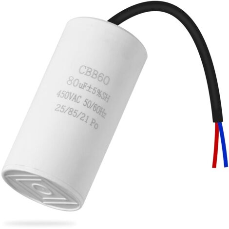 CBB60 450 V 80 µF 50/60 Hz Anlaufkondensator für Motoren, Betriebskondensator für Motoren, Mikrofarad-Kondensator mit Kabel