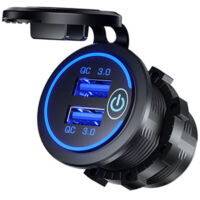 Wasserdichtes 36-W-USB-Ladegerät – Zwei QC 3.0 12-V-/24-V-Anschlüsse – Blauer LED-Touch-Schalter – Kompatibel mit Autos, Booten, ATVs und LKWs