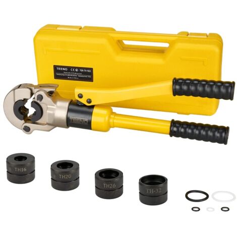TEENO Pinza a pressa professionale con profilo TH, 16-20-26-32, set di utensili a pressione con testa girevole a 360°, per tubi compositi con raccordi del contorno TH, TH26, TH32 con
