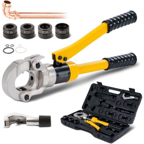 Pinza Crimpatrice Professionale TEENO (100kN) con Tagliatubi, Testa Girevole 360° – Set Utensili Pressa per Tubi Compositi e Raccordi TH16, TH20, TH26, TH32