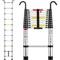 TEENO Telescopica 3,2 m Scala Telescopica in Alluminio, con Ganci Staccabili, Scala Pieghevole Portatile Adatto per riparazioni domestiche, Carico 150 KG