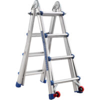 Scala Telescopica Snodabile in Alluminio 4 M TEENO, Scala Snodabile Pieghevole Telescopica 4 x 4 Gradini con Ruote Rimovibili, Struttura Rinforzata, Carico Max 150 kg