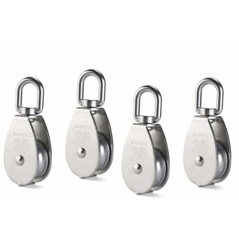 4 Pièces M25 Seul Poulie Bloc, 304 Aciers Inoxydables Poulie Rouleau, Grue Pivot Crochet Lisse Fil Corde Câble Chargement 331Lbs/150Kg (1/5)