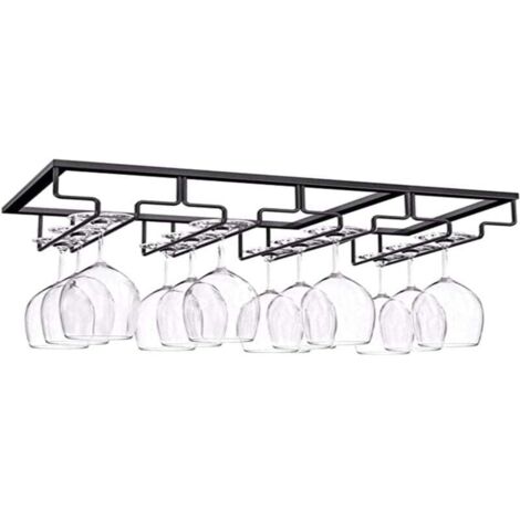 Porte Verre à 4 Rangées, Porte Verres à Pied Suspendu, Support à Verre Vin Inversé, Support Verre Vin Sous Armoire Avec Vis, Support en Fer pour Verre Vin, 4 Rangs, pour Bar Cuisine (4 emplacements)