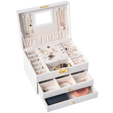 Boîte à bijoux filles filles voyage bijoux rangement rectangulaire petite boîte à bijoux anneaux boucles d'oreilles collier multicolore(Blanc) (1/5)