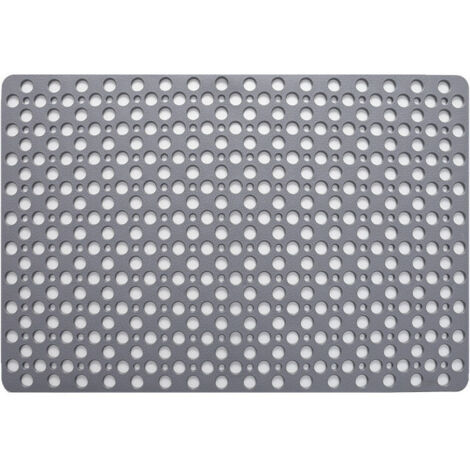 Tapis de Douche Antidérapant antibactérien,43 X 75CM Tapis de Bain de Baignoire Tapis de Pied résistant à la moisissure et Lavable en Machine pour Douche ou Baignoire,Trou Rond Gris, Ensoleillé (1/5)