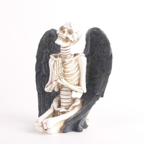 Cadeau de décoration d'Halloween Statue de crâne ailé à genoux, décoration de crâne artistique, figurine en résine, cheminée, étagère, buffet ou statue de pièce maîtresse (1/5)
