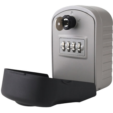 Coffre-fort à clés [Nouvelle génération] Grand coffre-fort à clés extérieur avec 4 codes d'urgence et clés Boîte à clés murale étanche et antirouille pour école, bureau, usine (gris) (1/5)