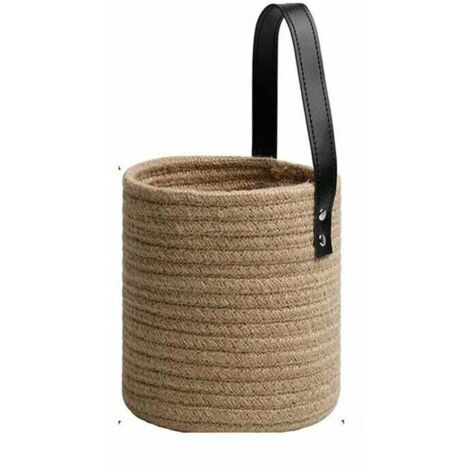 Ensoleille – Panier de rangement suspendu en jute – Corde tressée naturelle – Poignées en cuir véritable – 16 x 16 x 18 cm – 1 pièce (1/5)