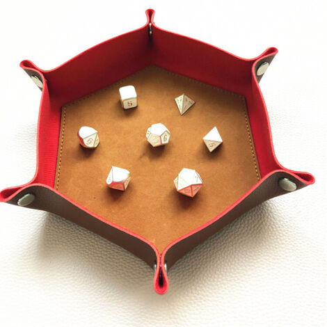 Plateau à dés hexagonal pliable en cuir PU, petit organisateur de bureau, rangement des dés pour bijoux et clés pliable (1/5)