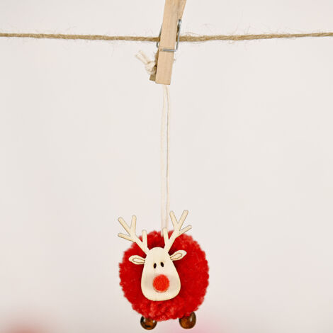 Ensemble d'ornements de noël, ornement d'arbre de noël, pendentif en bois d'élan en feutre de laine mignon, artisanat de cerf mignon(rouge) (1/5)