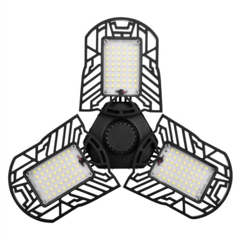 Éclairage de Garage à Coquille Noire LED 60W, Ampoule de Plafond Déformable E26 / E27 avec 3 Panneaux Réglables, pour Garage Atelier Entrepôt Sous-sol Couloir Stade(Lumière Blanche Chaude) (1/5)