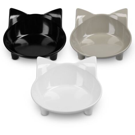 Jeu de 3 gamelles pour chats, plastique, 14,5 × 6,3 cm (blanc + noir + gris) (1/3)