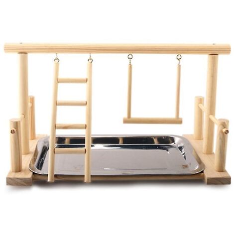 Stand de jeu en bois et perroquets en acier inoxydable Stand d’entraînement Oiseau Jouet confortable Cages à oiseaux &Nids (1/5)