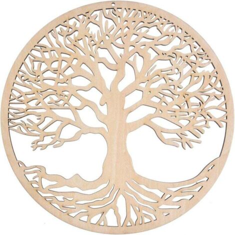 Ensoleille – Décoration murale arbre de vie en bois massif – Sculpture intérieure et extérieure – Respectueuse de l'environnement – Pour méditation et bien-être