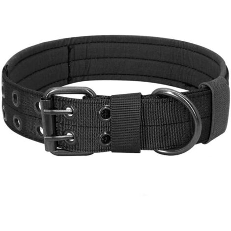 Collier de Chien en Nylon, Collier de Chien poignée de Commande avec Double D en métal Bague Boucle Sangle décoratif pour Le Cou Militaire, résistant aux Rayures noir 67cm - (1/5)