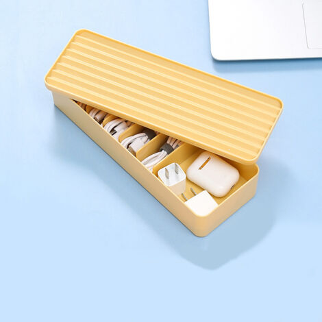 1 boîte de rangement en plastique pour câbles écouteurs, de données, de bureau, de papeterie, avec couvercle (1/5)