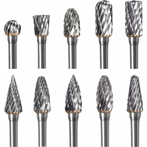 Fraises Rotatives Double Coupe Carbure Broyage de Bois Gravure Embouts de Fraisage de Tungstène avec 3mm Tige Pour Sculpture Sur Métal Polissage Gravure Die Grinder 10 Pièces (1/5)