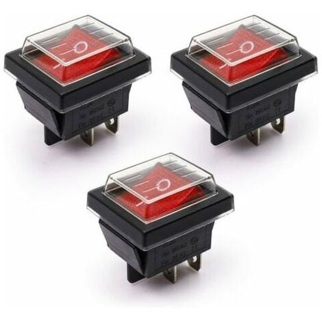 3Pcs Interrupteur à Bascule lumière rouge ON/OFF Avec Couvercle étanche 16 A/250 V 20 A/125 V (1/5)