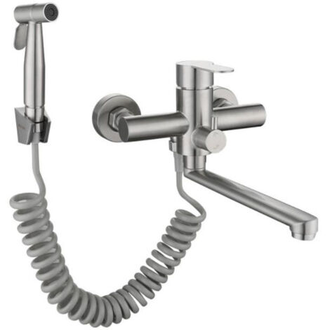 Mitigeur de robinet de cuisine mural, robinet de cuisine pour évier avec pistolet pulvérisateur et 2 gicleurs pivotant à 360° (1/4)