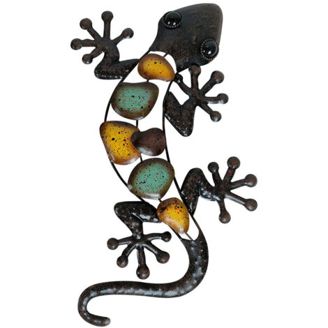 Décoration murale Gecko en métal, Sculpture suspendue d'art de jardin en lézard, décoration extérieure pour la maison, la cour ou la clôture（droite）