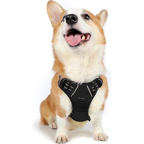 Harnais Chien Réglable Gilet Chien avec Poignée Contrôle Harnais Réfléchissant Matériau Respirante Durable Couleur Noir Taille M-Ensoleillé (1/5)