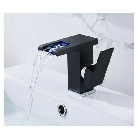 Robinet mitigeur de salle de bains, cascade de changement de couleur rvb, robinet de lavabo de salle de bains, robinet d'évier, robinet mitigeur de toilette à poignée unique——Short noir (1/5)