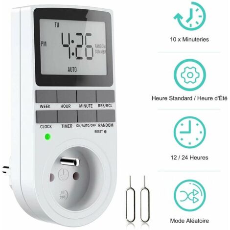 Prise Programmable Digitale, Minuterie Numérique Hebdomadaire avec Ecran LCD, Minuterie Prise Electrique 12H/24H/7Jours, Économie d'Energie Pour L'électroménagers et L'éclairage (1 Pack) (1/5)