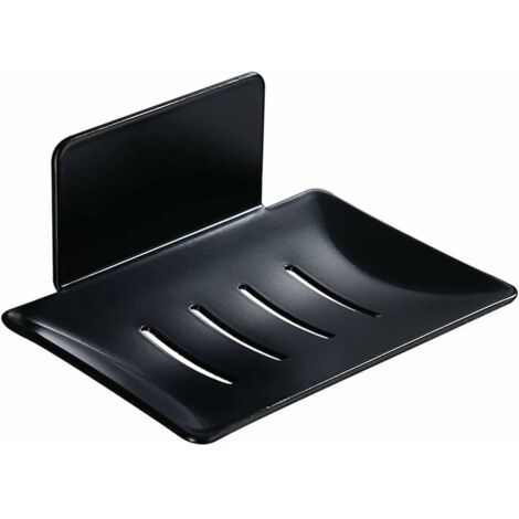 Porte-Savon Mural, Porte-Savon Adhésif de Douche, Métal Boite a Savon Etagere sans Perçage pour Salle de Bain, Cuisine Porte Eponge Noir (1/5)
